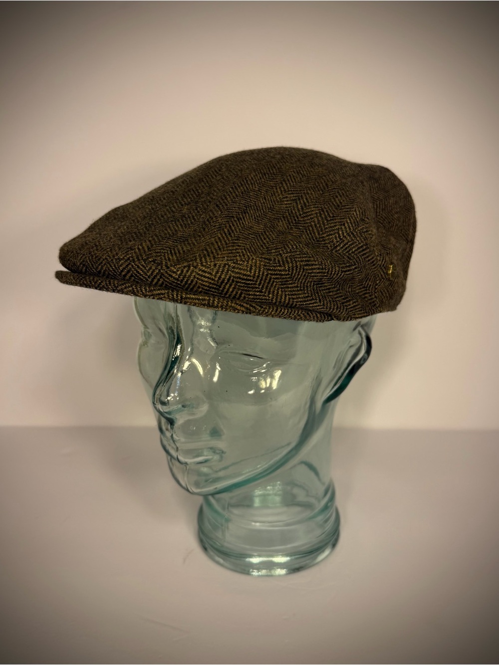 Voboom Men's Brown Herringbone Flat Cap